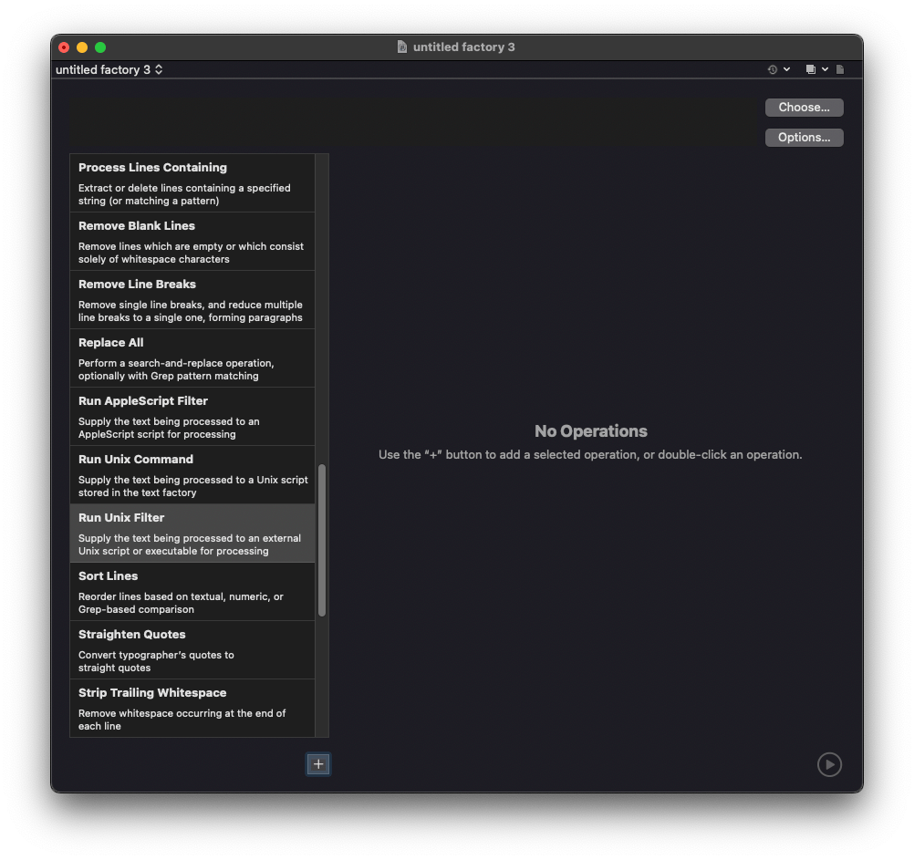 BBEdit text factory interface
